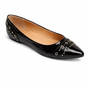G.H. Bass Layla Pointed Toe Ballet Flats Black Patent Studded Womens 7M NWOT